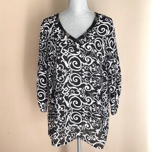 Agora‎ Chiffon Tunic Top Beaded V-Neck sz XL